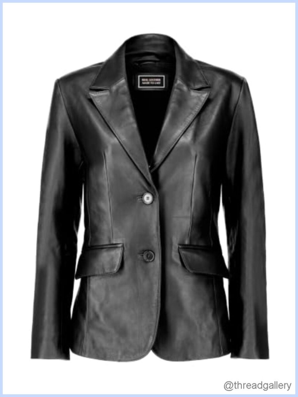 Genuine Lambskin Leather Blazer Women Classic Button Front Notched Lapel